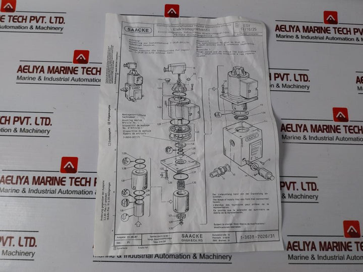 Saacke 41090035 Overhaul Kit For Solenoid Valve Esv 12 Compound Regulator Assy