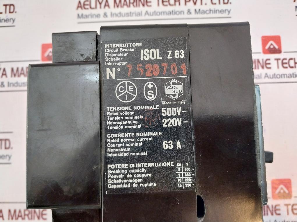 Sace Sud Isol Z 63 Circuit Breaker 63A 500V~