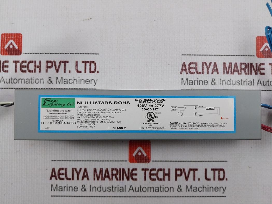 Sage Lighting Nlu116T8Rs-rohs Electronic Ballast 50/60 Hz 600V
