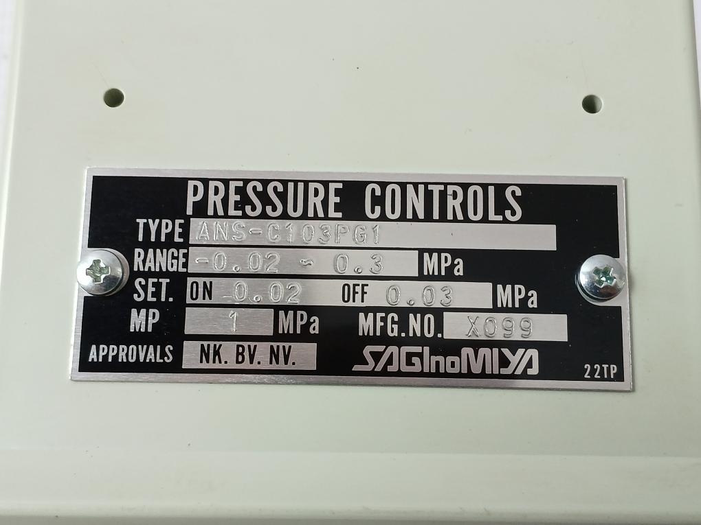 Saginomiya Ans-c103Pg1 Pressure Control -0.02~0.3 Mpa 5A Ac250V