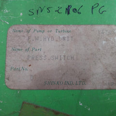 Saginomiya Pressure Control Switch Range-0.06~0.6 Mpa Sns-c106Pg