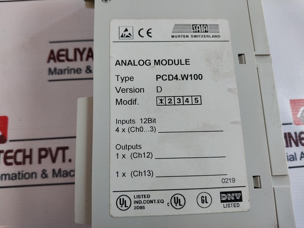 Saia Pcd4.W100 Analog Module Control Device Version: D
