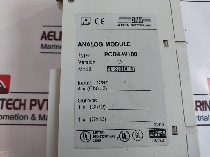 Saia Pcd4.W100 Analog Module Version: D