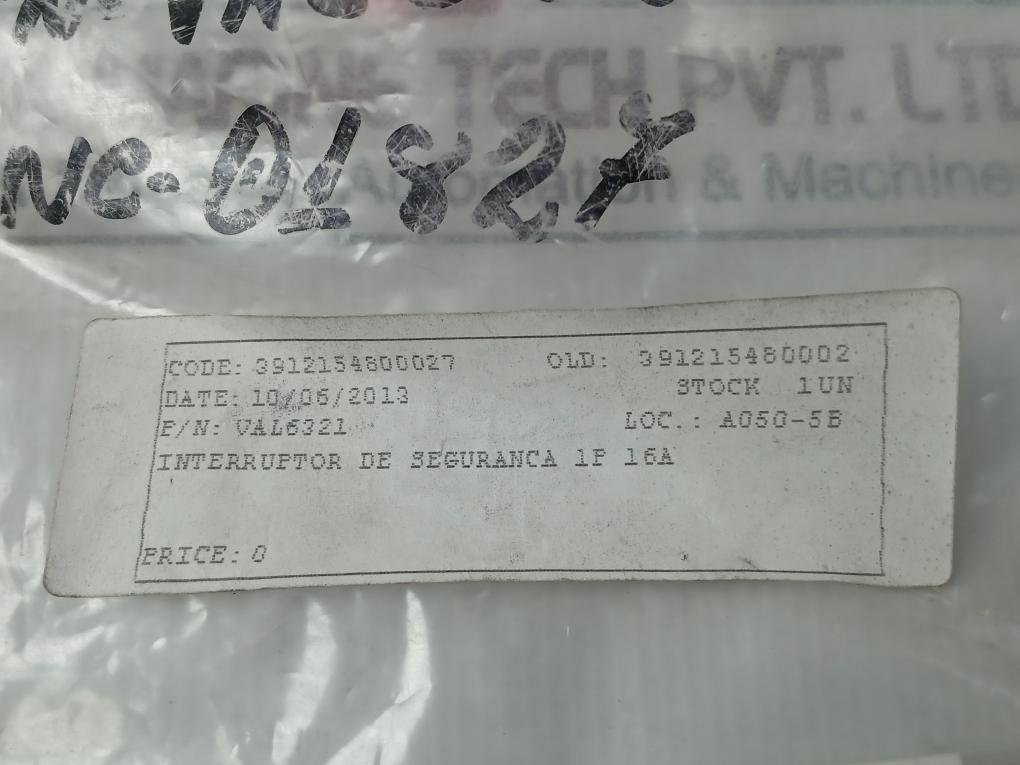 Saia Xp Micro Limit Switch 1P 16A Val6321 3912154800027 Nc-01827