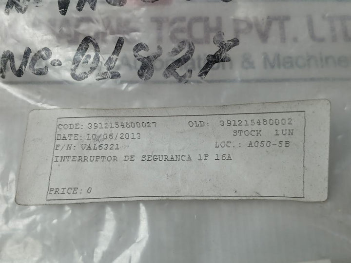 Saia Xp Micro Limit Switch 1P 16A Val6321 3912154800027 Nc-01827