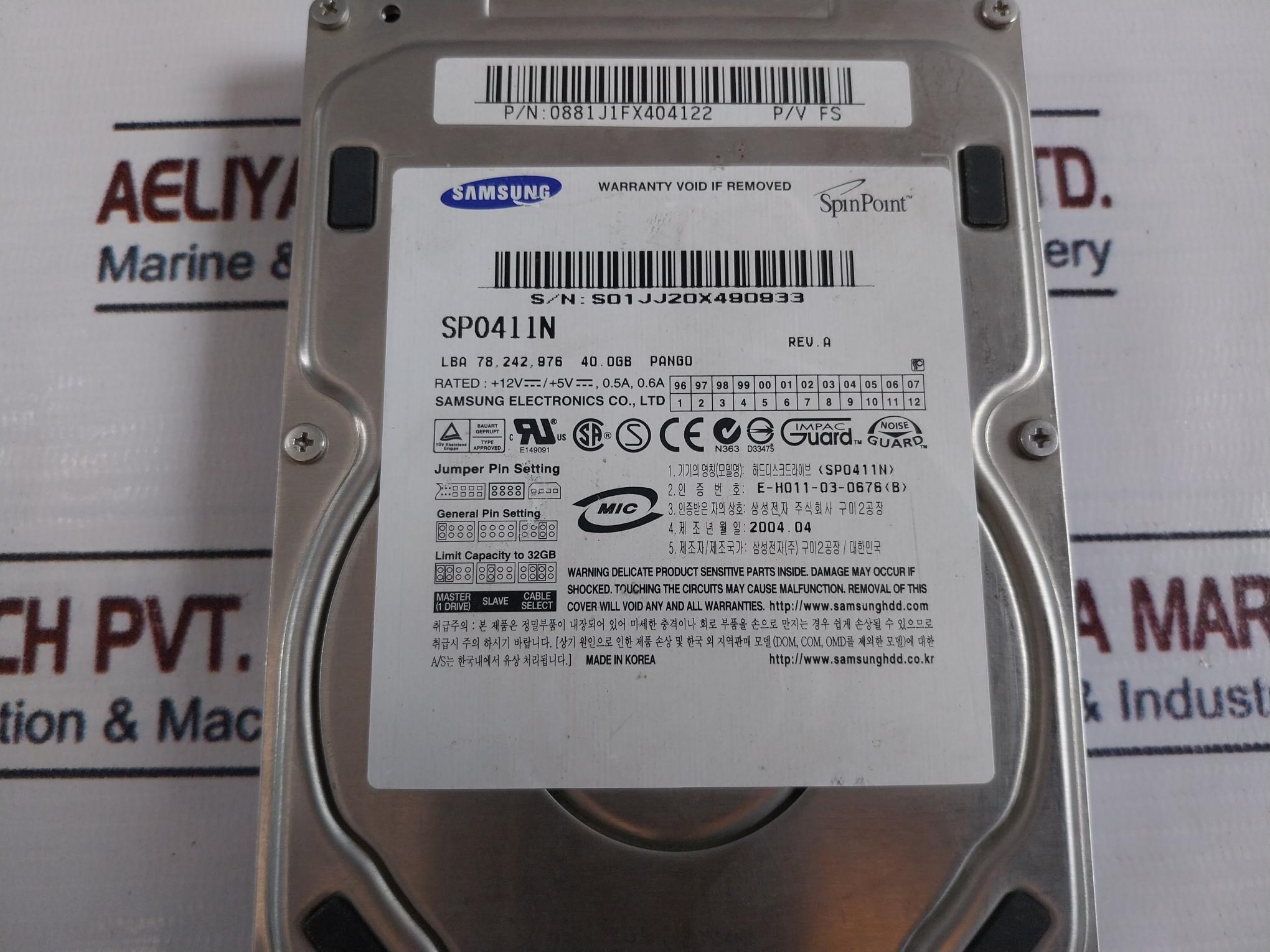 Samsung Sp0411N Hard Disk Drive 0881J1Fx404122