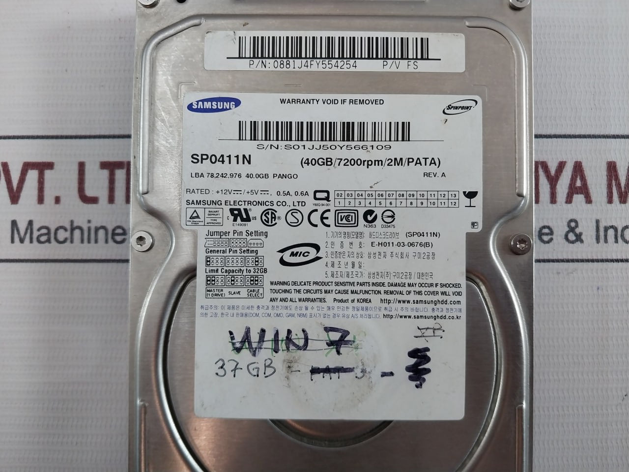 Samsung Sp0411N Hard Disk Drive Rev. A 0881J4Fy554254