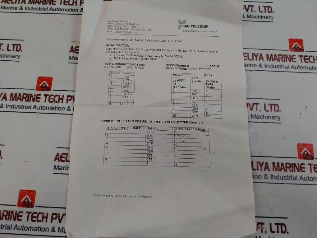 San Telequip Sc04L Rs232 To Rs422 Smart Converter W/ Computer Cables Set