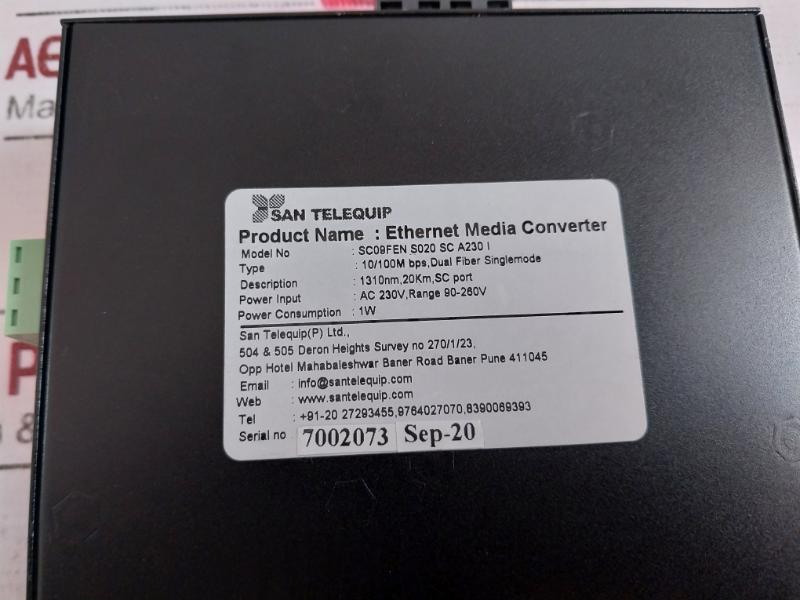 San Telequip Sc09fe Ethernet To Fiber Media Converter 10/100m Bps Ac230v