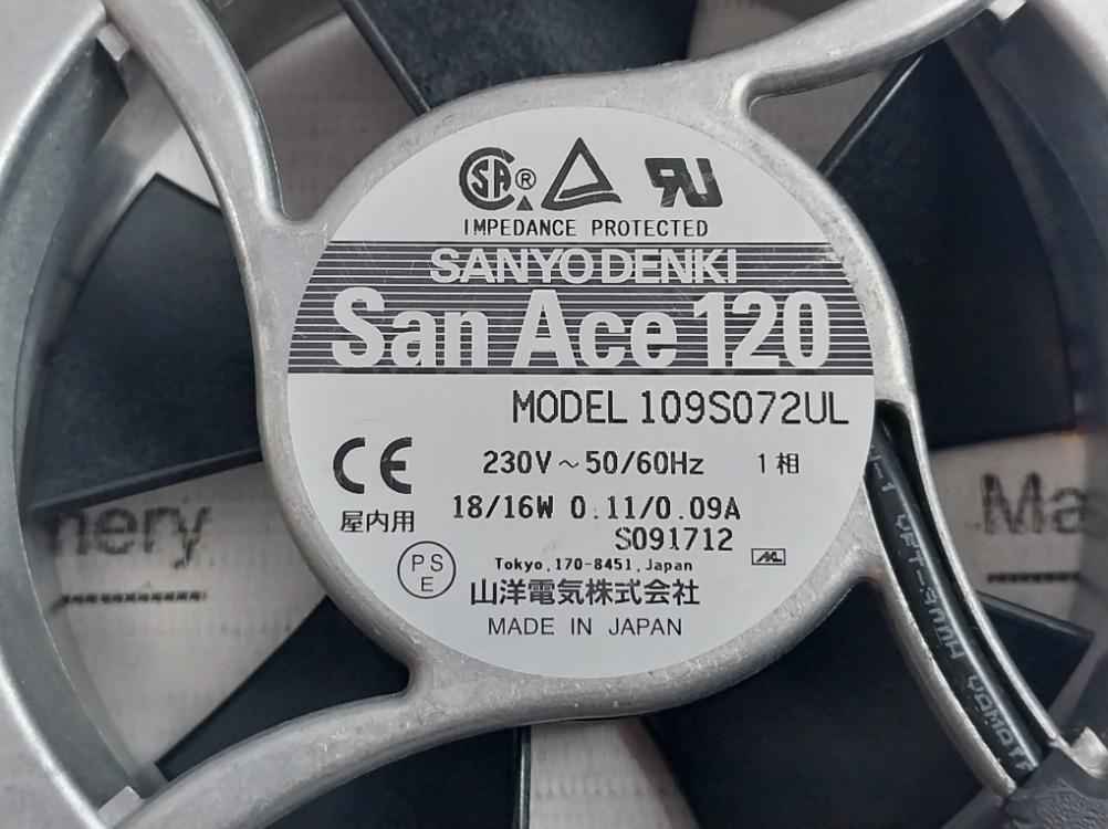 Sanyo Denki 109S072Ul Ac Cooling Fan 230V 50/60Hz 1 Phase