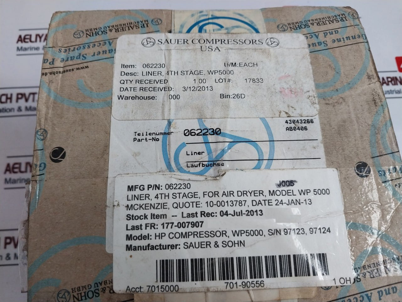 Sauer & Sohn 062230 Liner 4th Stage for WP5000 Air Dryer