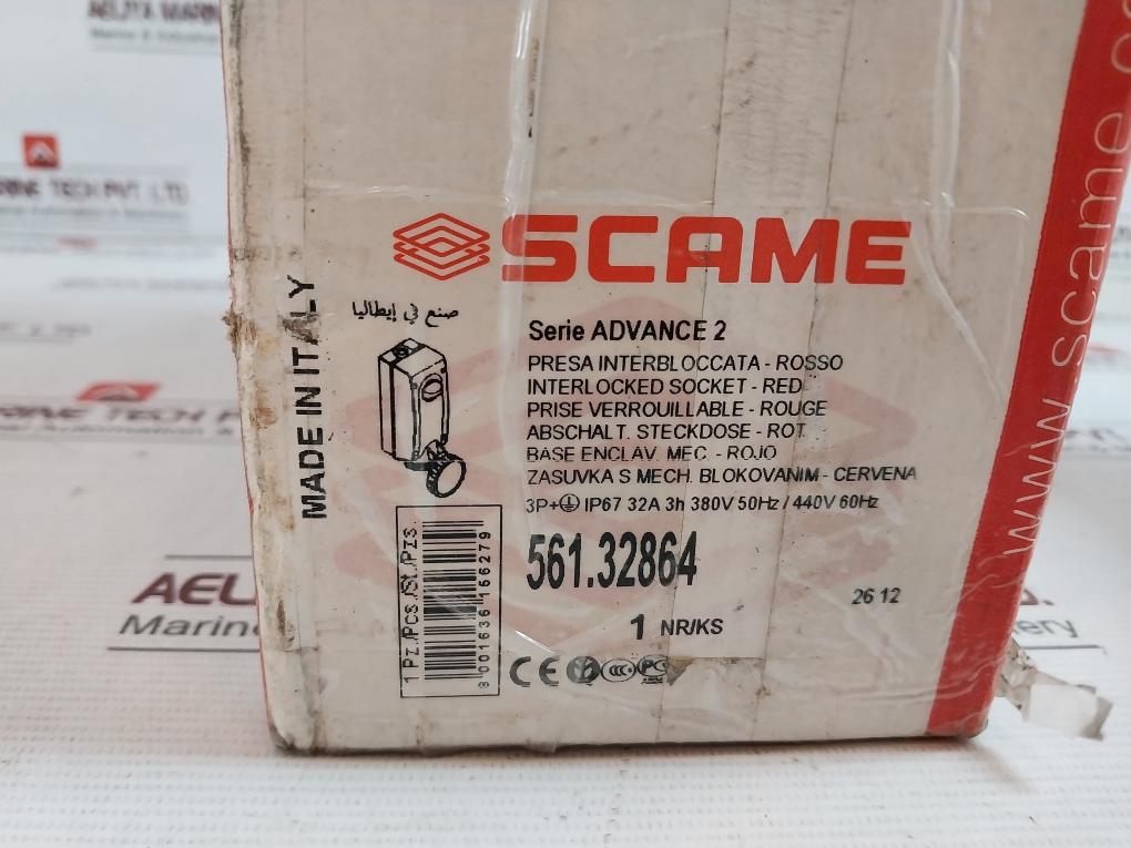 Scame 561.32864 Interlocked Socket 3P+T-ip67-32A-3H/380V-50Hz/440V-60Hz