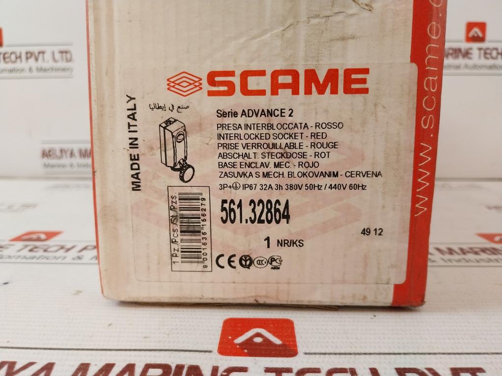 Scame Serie Advance 2 561.32864 Interlocked Socket-red 690V 50Hz 3P-ith 40A
