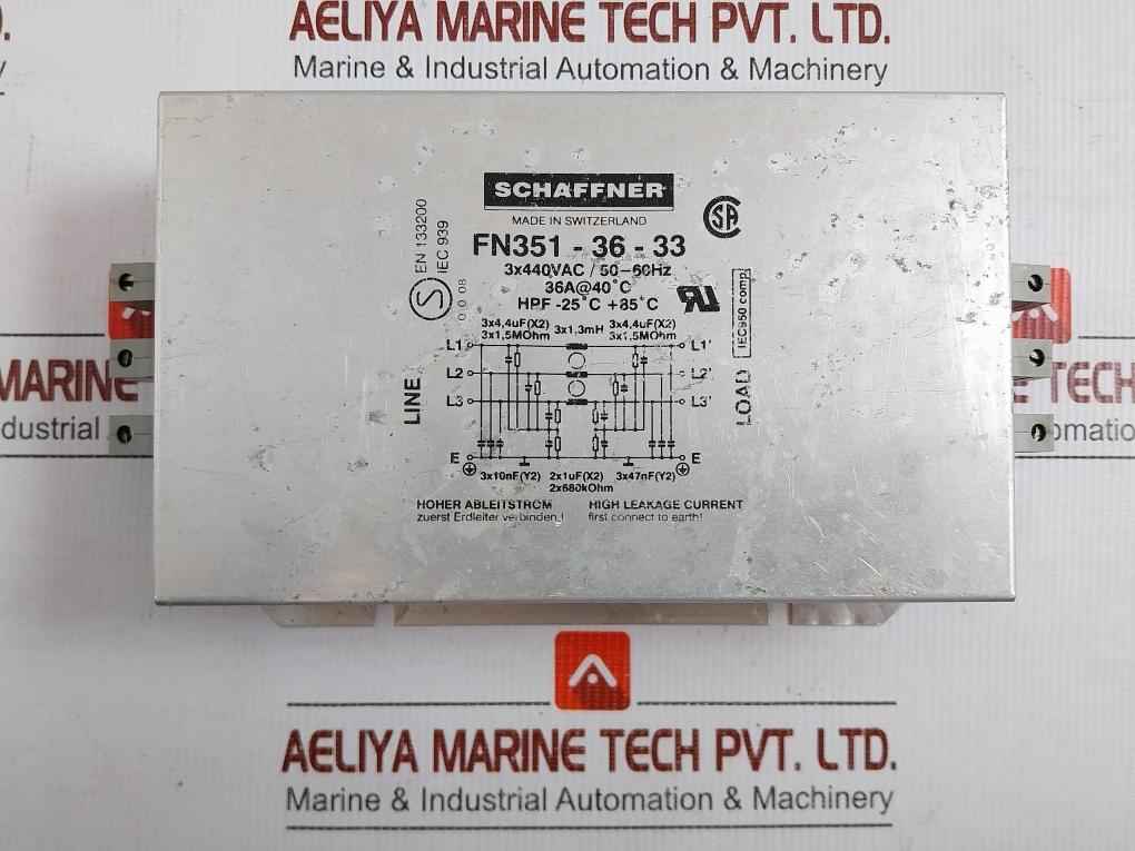Schaffner 3 Phase Emi Rfi Line Filter 50-60Hz Fn351-36-33