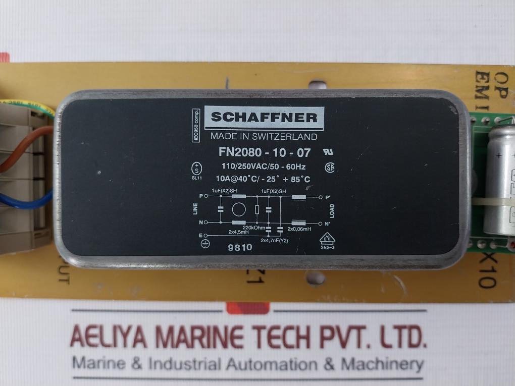 Schaffner Fn2080-10-07 Power Line Filter 110/250Vac/50-60Hz Ha444502A