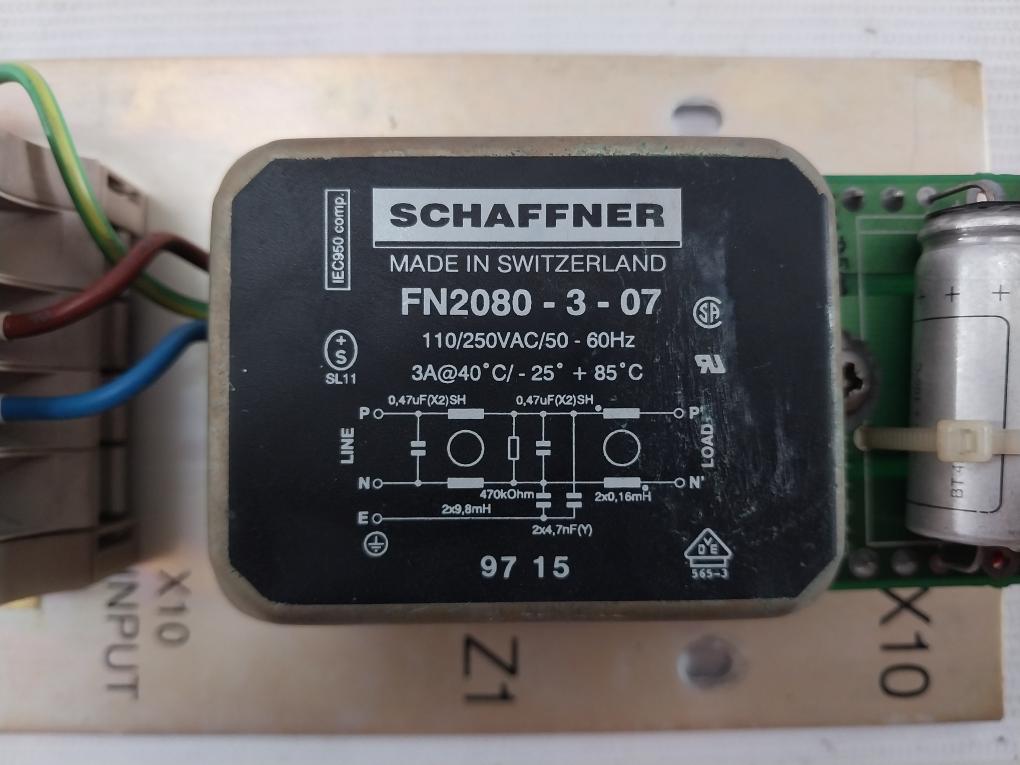 Schaffner Fn2080-3-07 Single Phase Power Line Filter 110/250Vac 50-60Hz