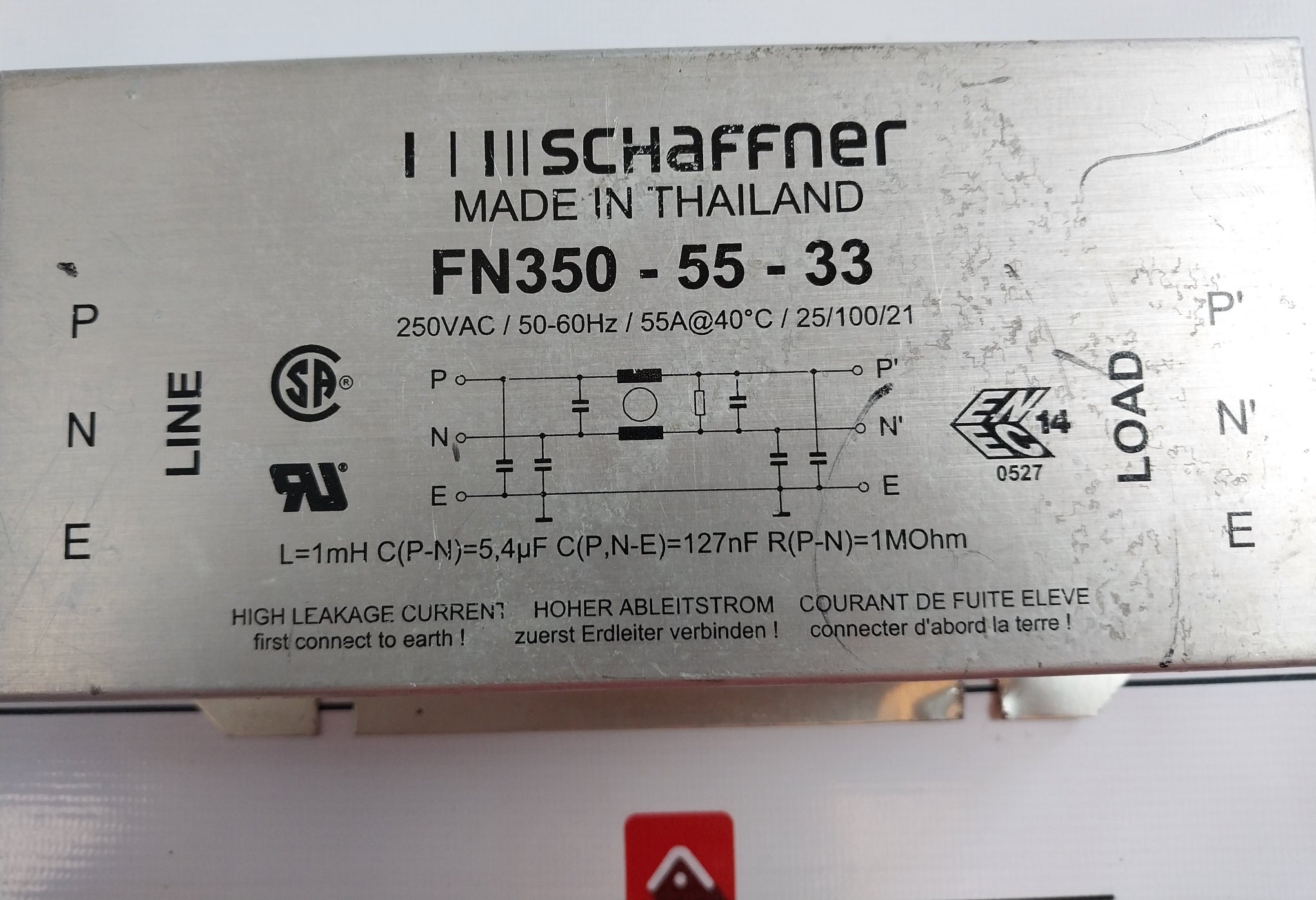 Schaffner Fn350-55-33 Motor Drive Filter 250Vac/50-60Hz/55A