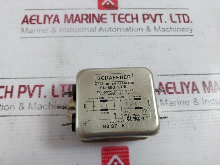 Schaffner Fn660-1/06 Power Line Filter 110/250V-/50/60Hz/Hpf 92 37 F
