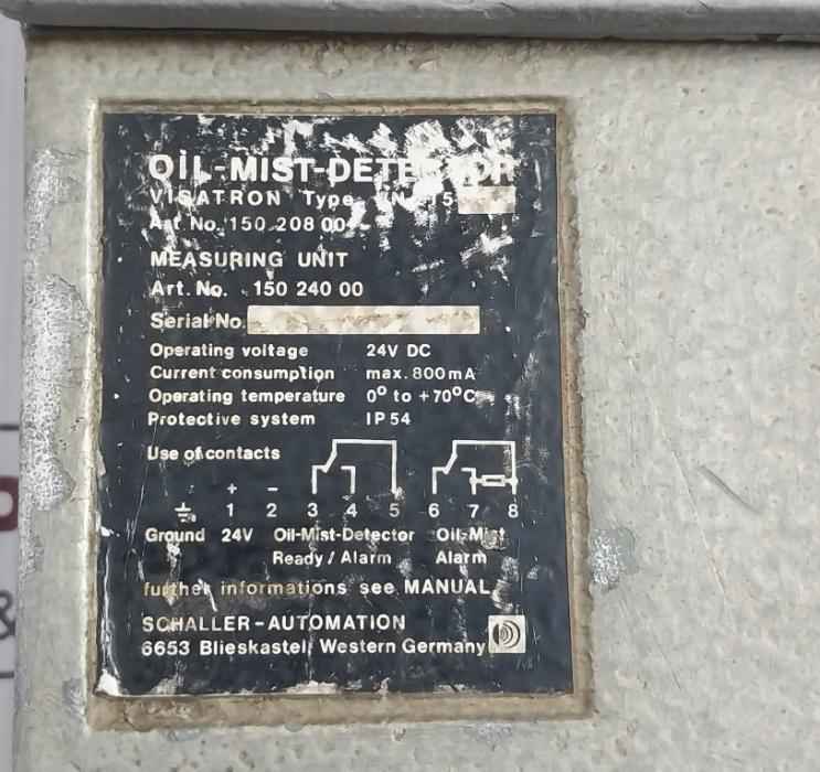 Schaller-automation Vn215 Visatron Oil Mist Detector 24vdc 800ma Ip54