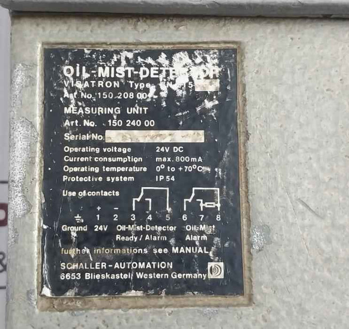 Schaller-automation Vn215 Visatron Oil Mist Detector 24vdc 800ma Ip54