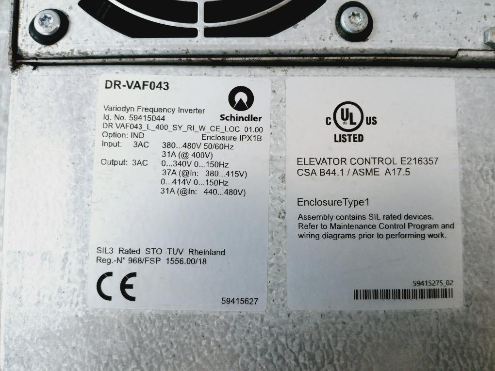 Schindler Dr-vaf043 Variodyn Frequency Inverter 3Ac 380-480V 50/60Hz