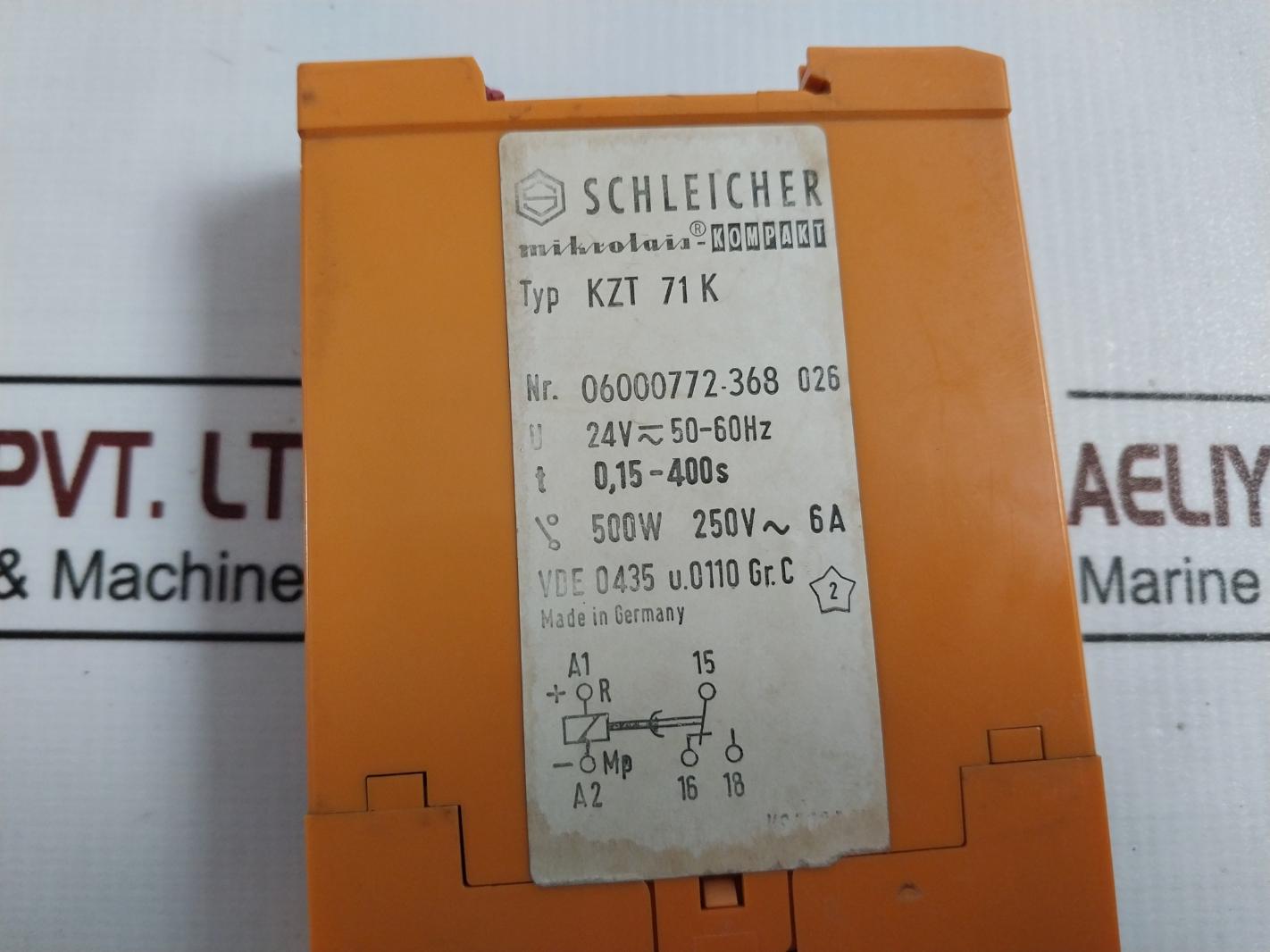 Schleicher Kzt 71K Time Delay Relay 24V-50-60Hz 500W 250V-6A