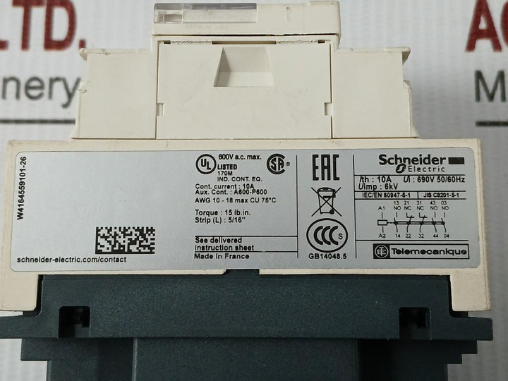 Schneider Electric 10A 600V Auxiliary Contactor Cad32