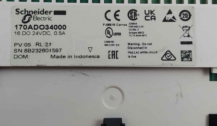 Schneider Electric 170Ado34000 Discrete Output Module Modicon Momentum 24Dc, 0.5