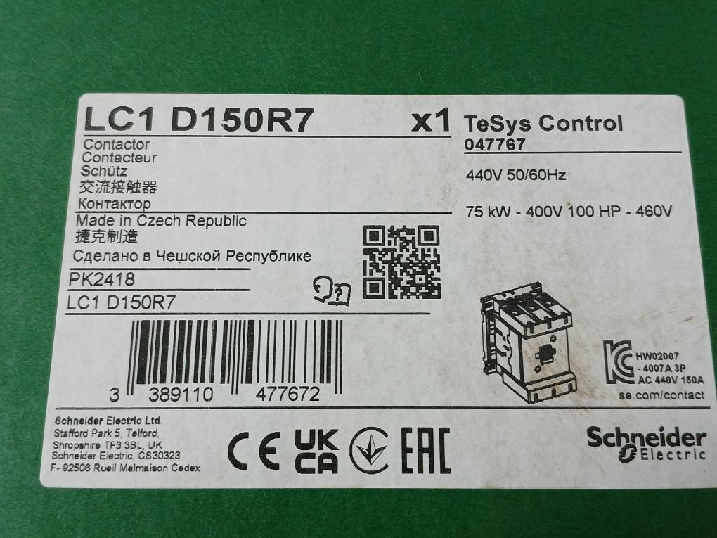 Schneider Electric 3P Ac440V 150A 50/60Hz Lc1 D150 Tesys Contactor Lc1 D150R7