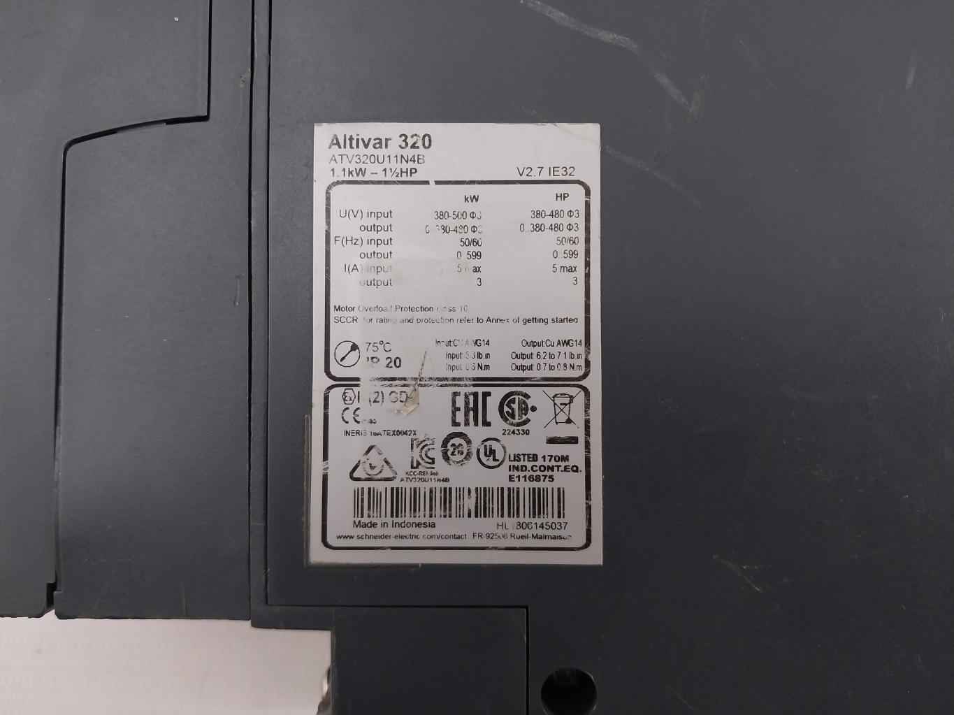 Schneider Electric Atv320U11N4B Variable Speed Drive Hl1806145037 500V