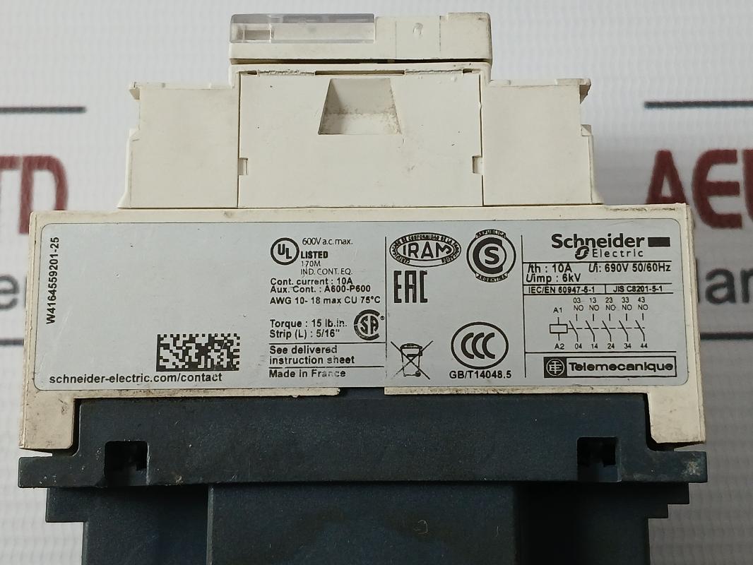 Schneider Electric Cad50 Control Relay Jis C8201-5-1 10A 230V 50/60Hz Awg 10-18