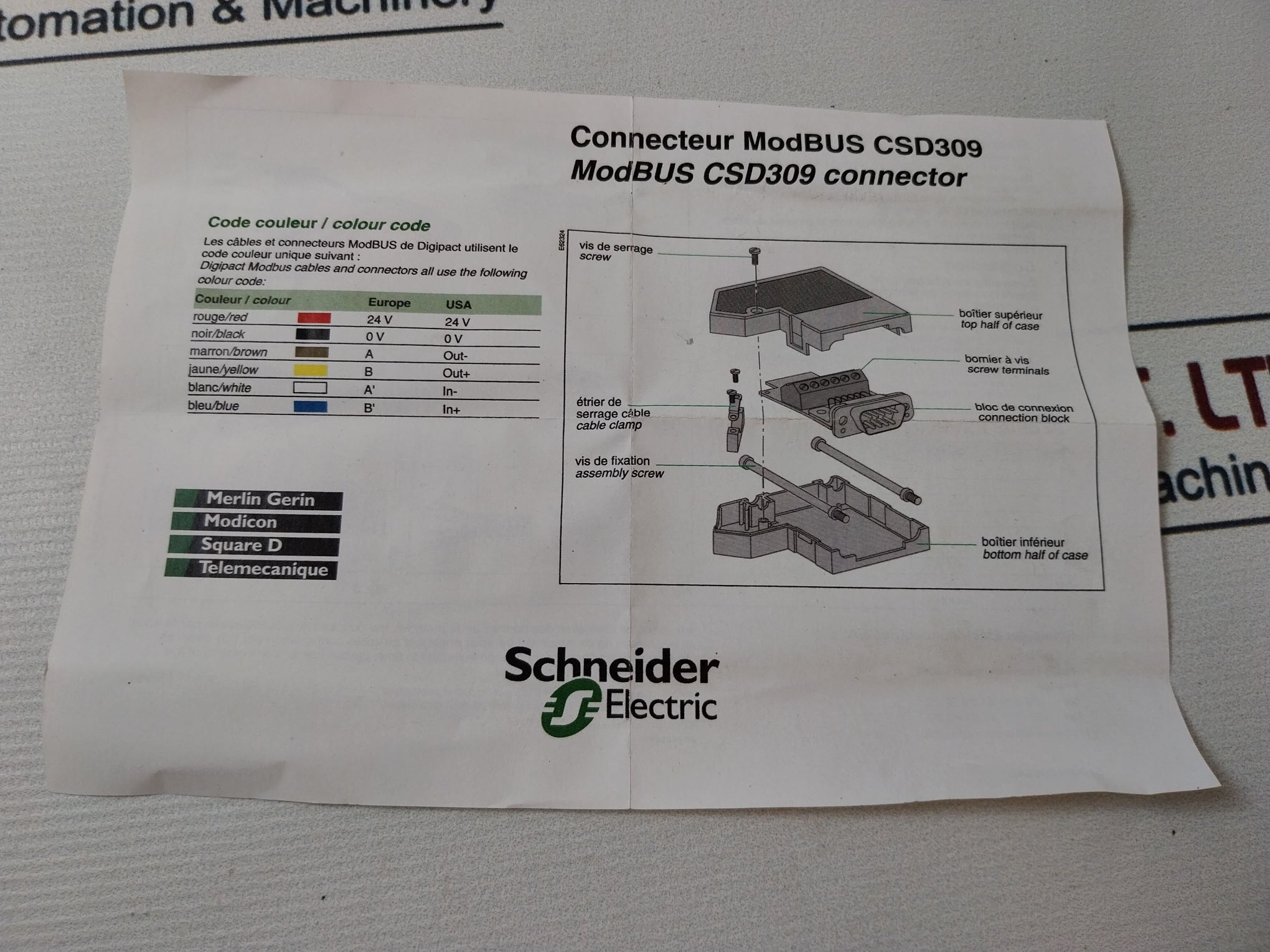 Schneider Electric Csd309 Rs485 9 Pins Subd Connector