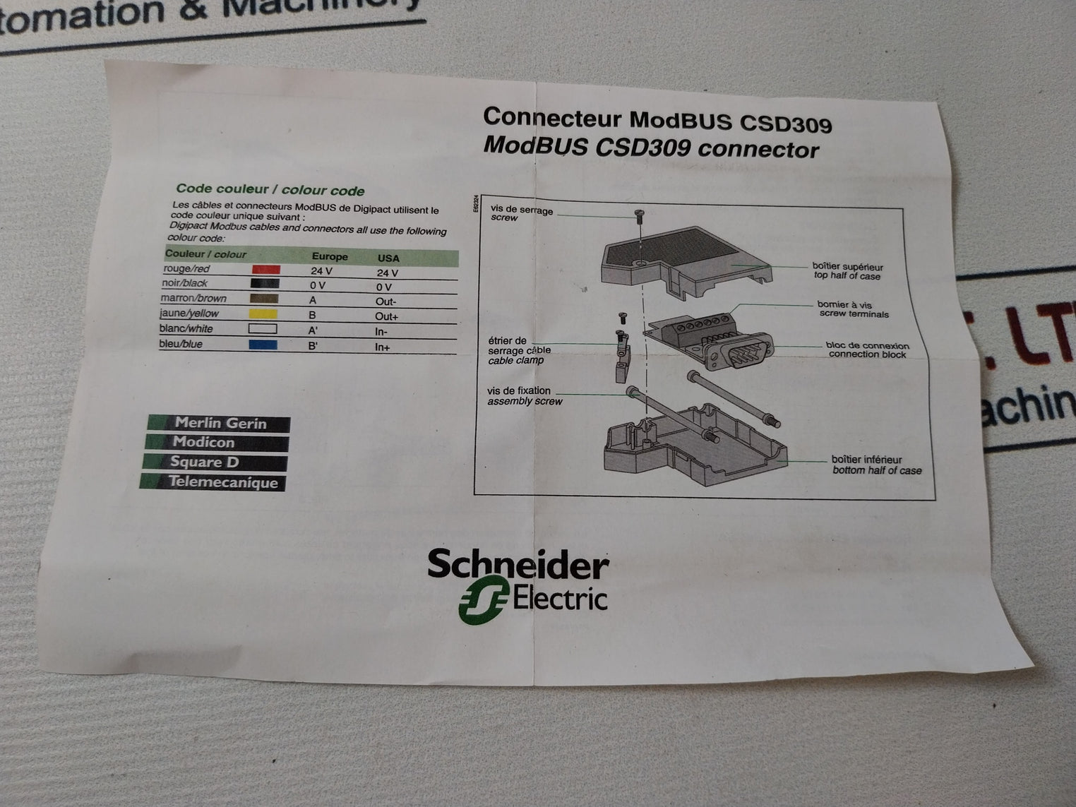 Schneider Electric Csd309 Rs485 9 Pins Subd Connector
