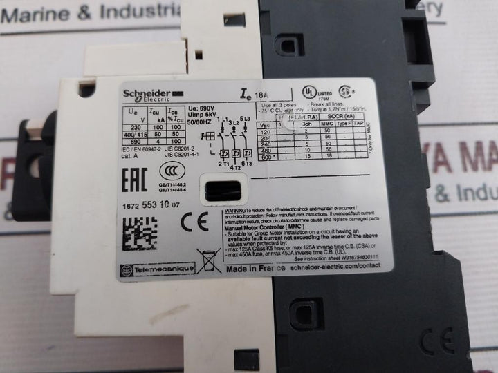 Schneider Electric Gv2-l20 18A Motor Circuit Breaker 50/60Hz
