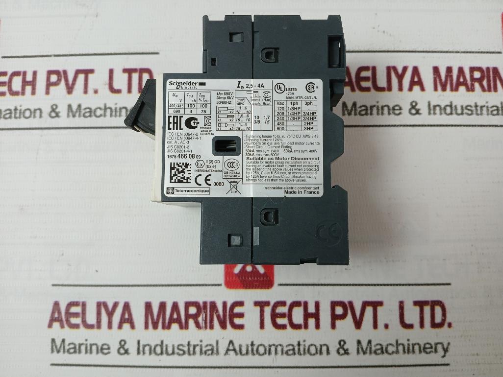 Schneider Electric Gv2Me08 Motor Circuit Breaker 75C 50/60 Hz 2.5-4A