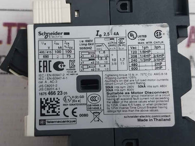 Schneider Electric Gv2Me08 Motor Starter Ac 440V 4A Iec/En 60947-2