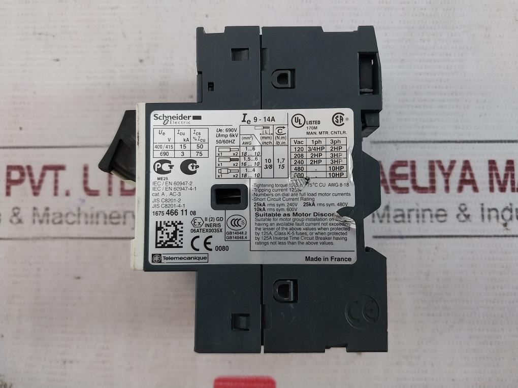 Schneider Electric Gv2Me16 Tesys Deca Motor Protection Circuit Breaker 690V 6Kv