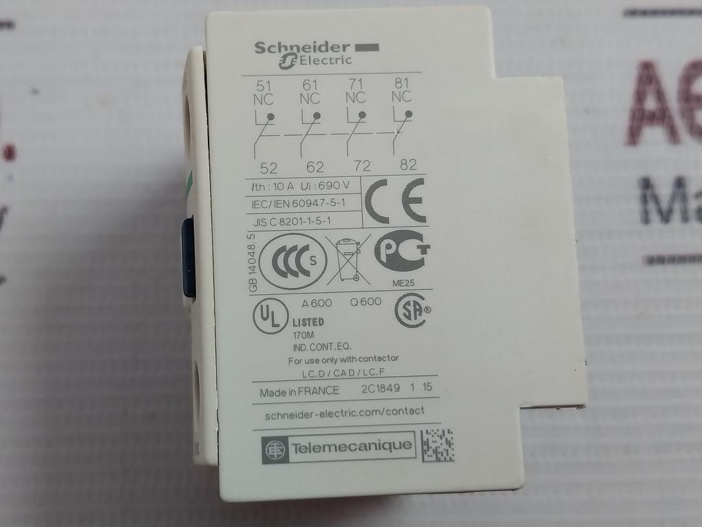 Schneider Electric Ladn04 Auxiliary Contact Block A600 Q600 Gb14048.5 10A 690V