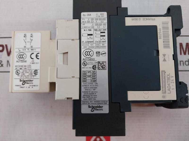 Schneider Electric Ladn113 Auxiliary Contact Block A 600 Q 24V Dc 20A 6Kv