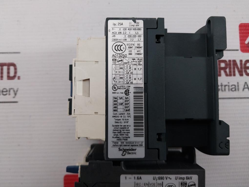 Schneider Electric Tesys D Contactor With Lrd 06 Overload Relay Lc1D09