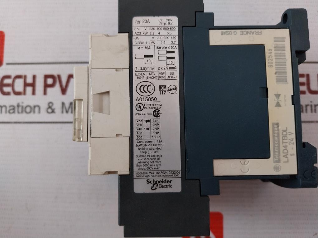 Schneider Electric Lc1D093Bd Contactor 24V Dc 20A 690V 600V Ac Iec/En 60947