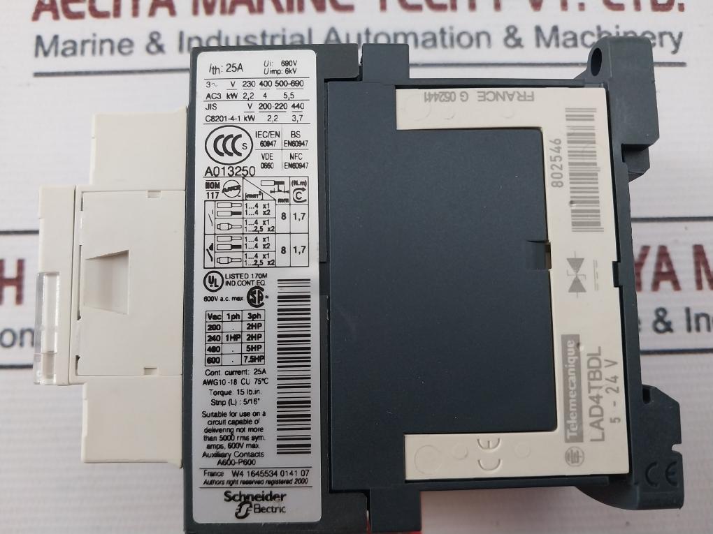 Schneider Electric Lc1D09Bd Contactor 25A 4Kw/400V 5Hp/480V
