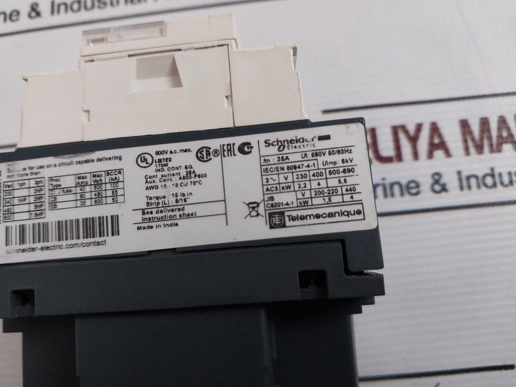 Schneider Electric Lc1D09 Contactor 25A 590V 50/60Hz