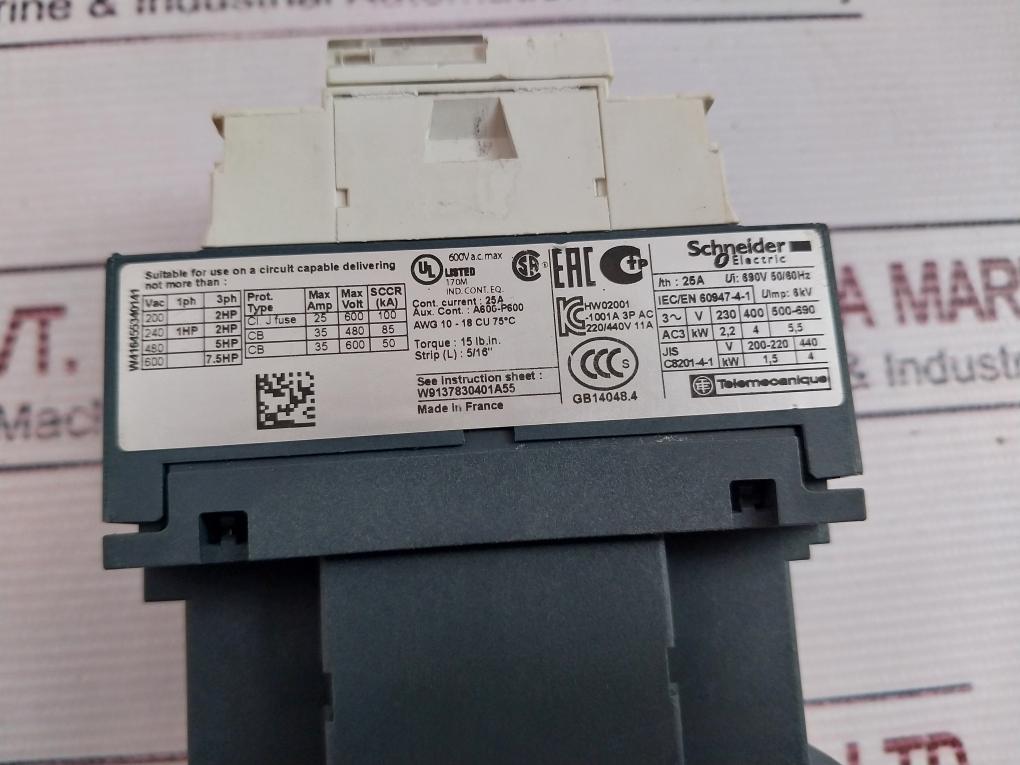 Schneider Electric Lc1D09 M7 Contactor 220V 50/60Hz