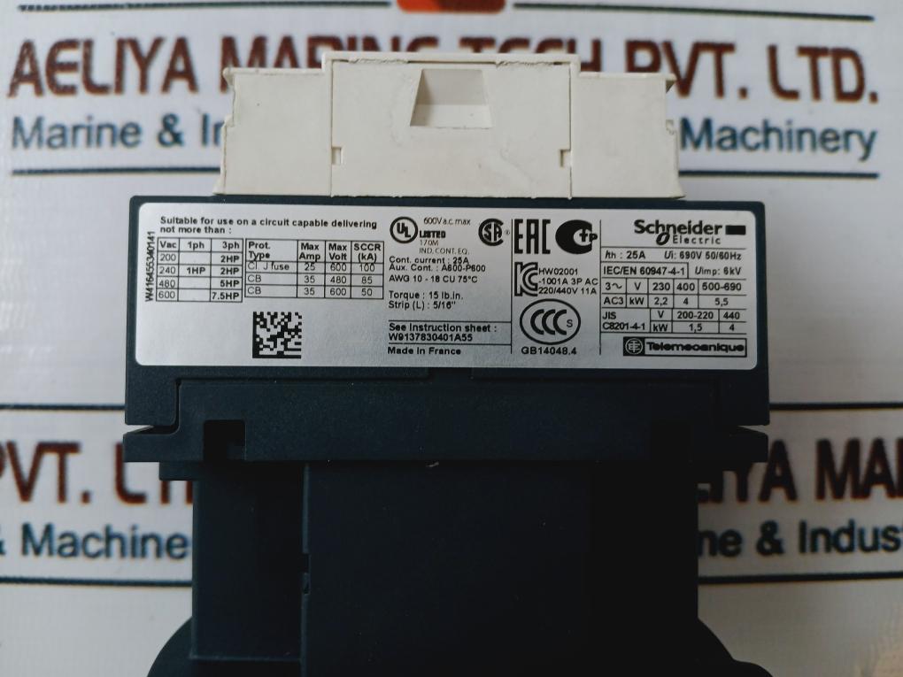 Schneider Electric Lc1D09P7 Contactor 4Kw/400V 5Hp/480V