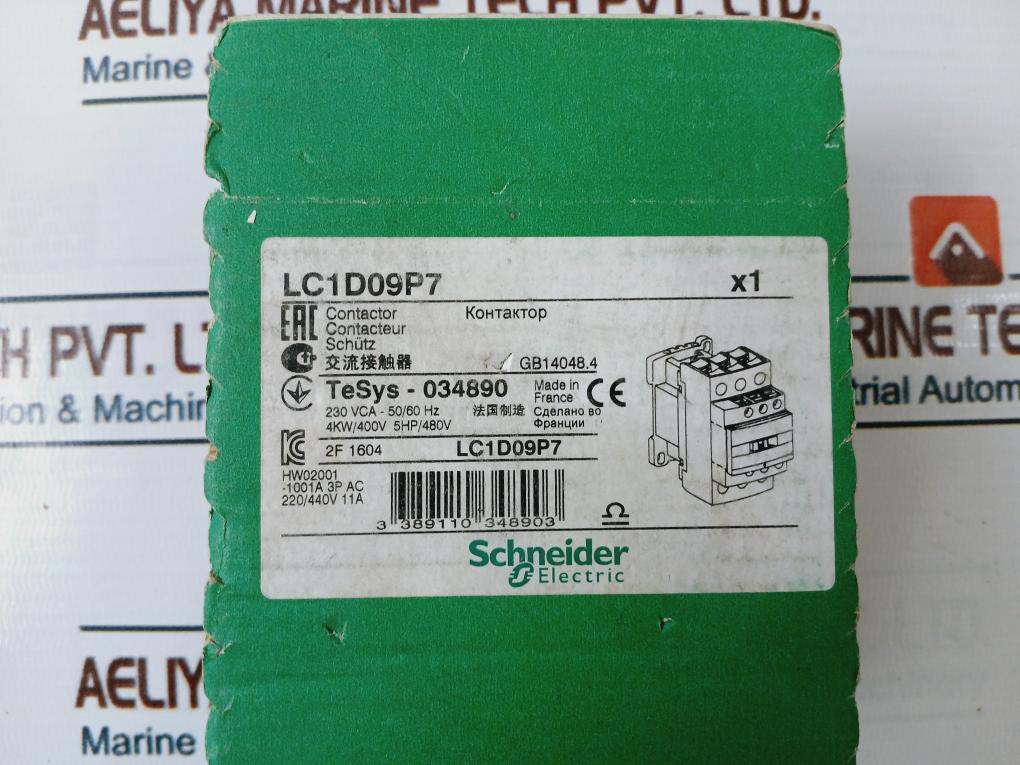 Schneider Electric Lc1D09P7 Contactor 4Kw/400V 5Hp/480V 230Vac