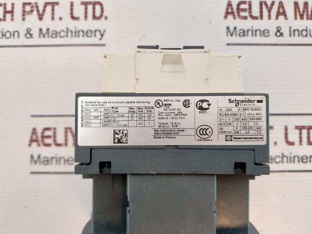 Schneider Electric Lc1D12 Contactor 25A 230V 50/60Hz
