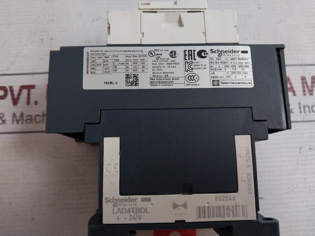 Schneider Electric Lc1D183Bl Contactor 220/440V 18A W416459260221 22A