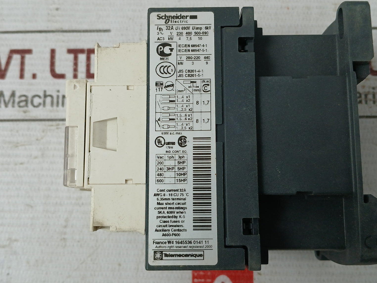 Schneider Electric/Telemecanique Lc1D18M7 Contactor 220V 50/60Hz A600-p600