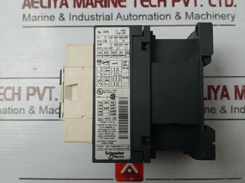 Schneider Electric Telemecanique Lc1D18 Power Contactor 2F00116 230V 50/60Hz Awg8-18 Cu 75°C